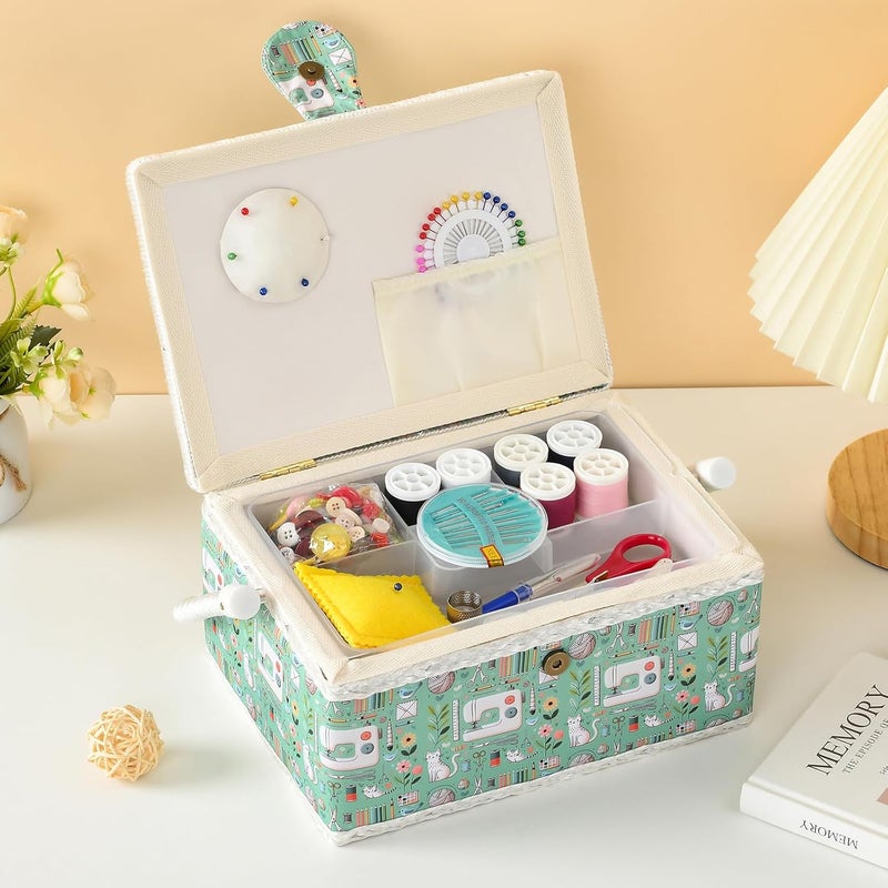 FOPUGT Sewing Basket - Sewing Box for Sewing Supplies, Sewing Organizer Box Sewing Kit Storage Christmas Gift for Sewing Enthusiast (Cyan) - Image 3